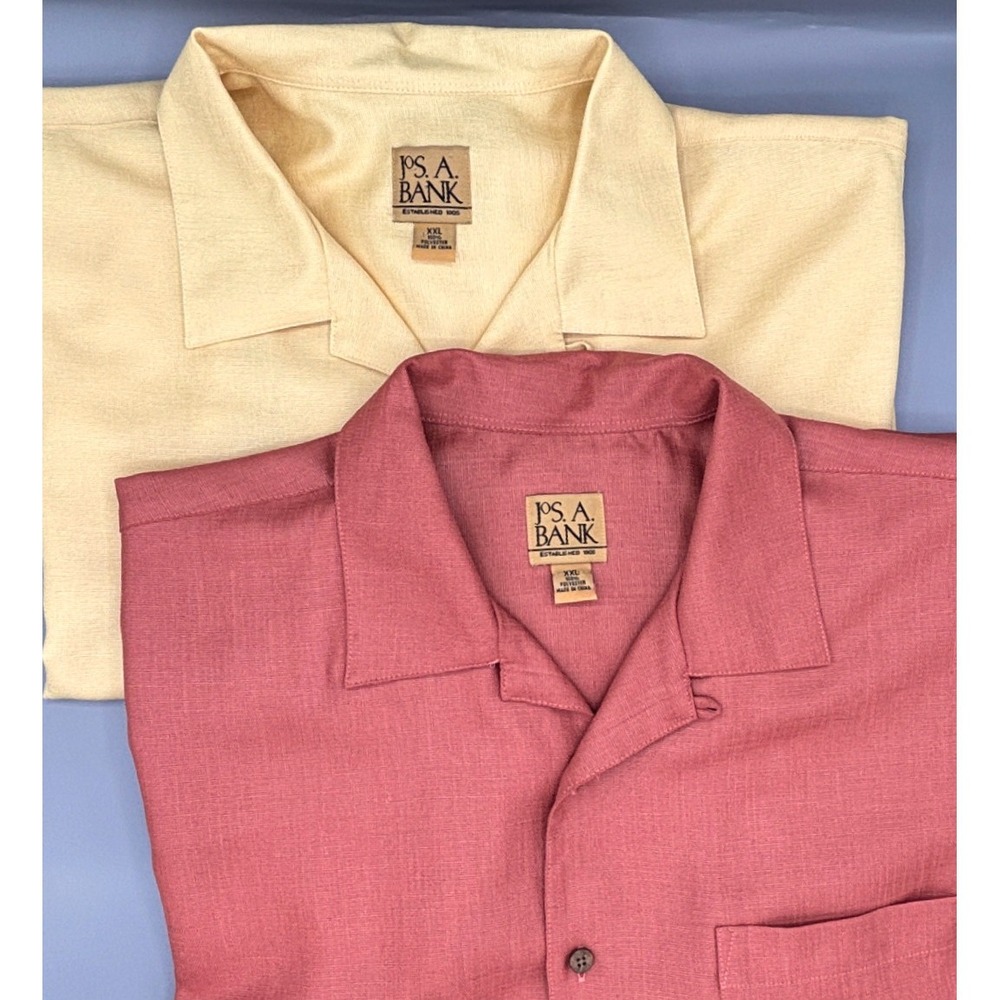 Jos A Bank Mens Short Sleeve Camp Shirts Rust&Yellow Textured Woven XXL Lot of 2